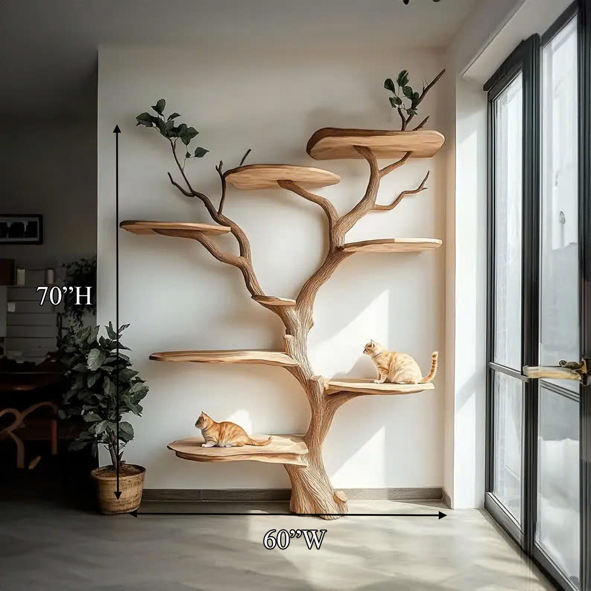 Handmade Wooden Cat Tree Modern Large Climbing Tree Unique