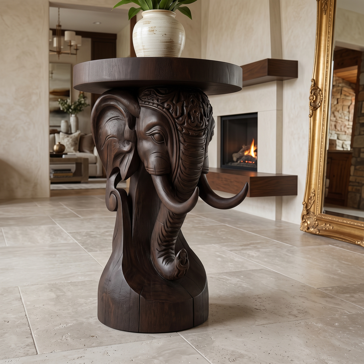 Thalviro Sculpted Solid Wood Pedestal Stand