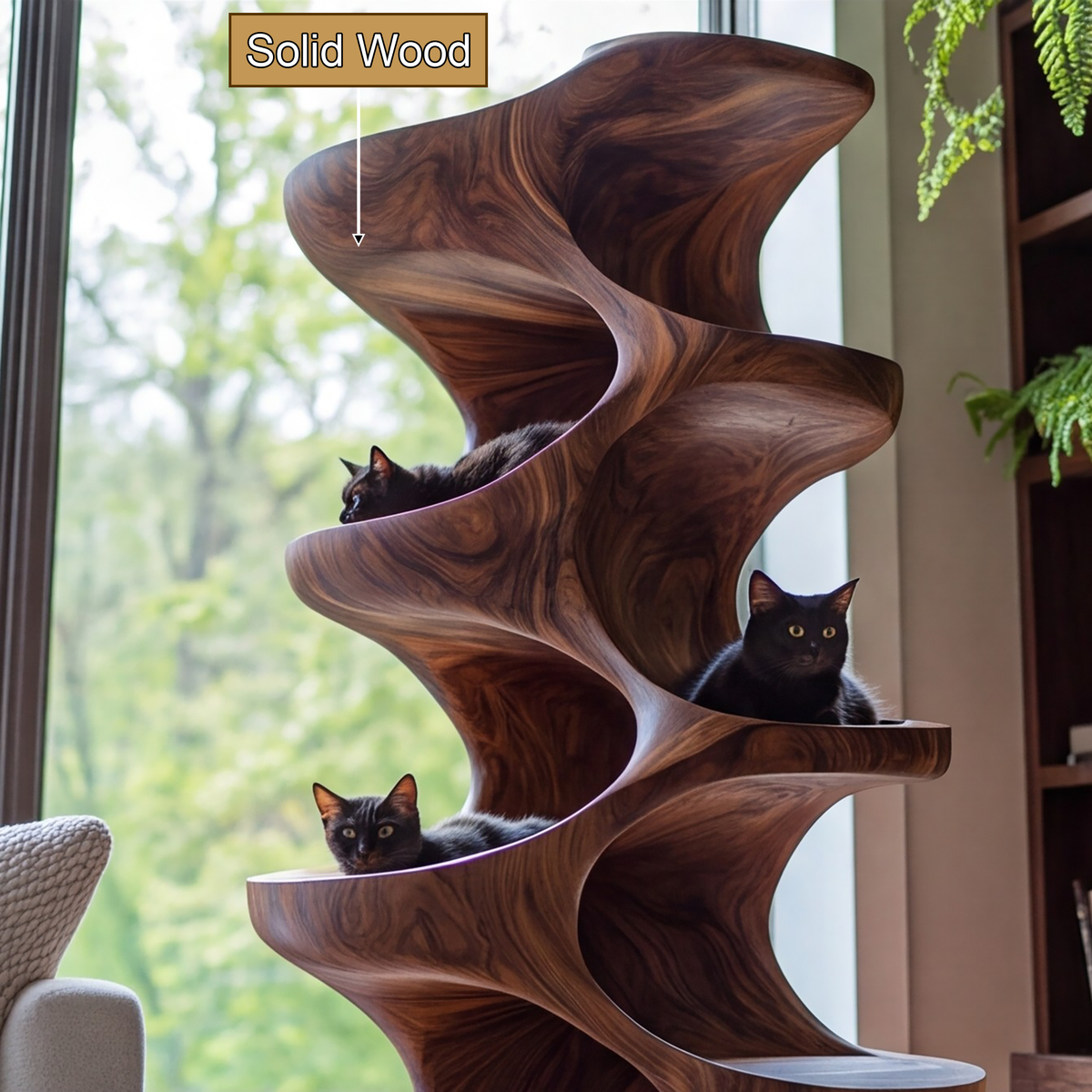 Virex Sculpted Solid Wood Tree-Inspired Cat Tree Shelf