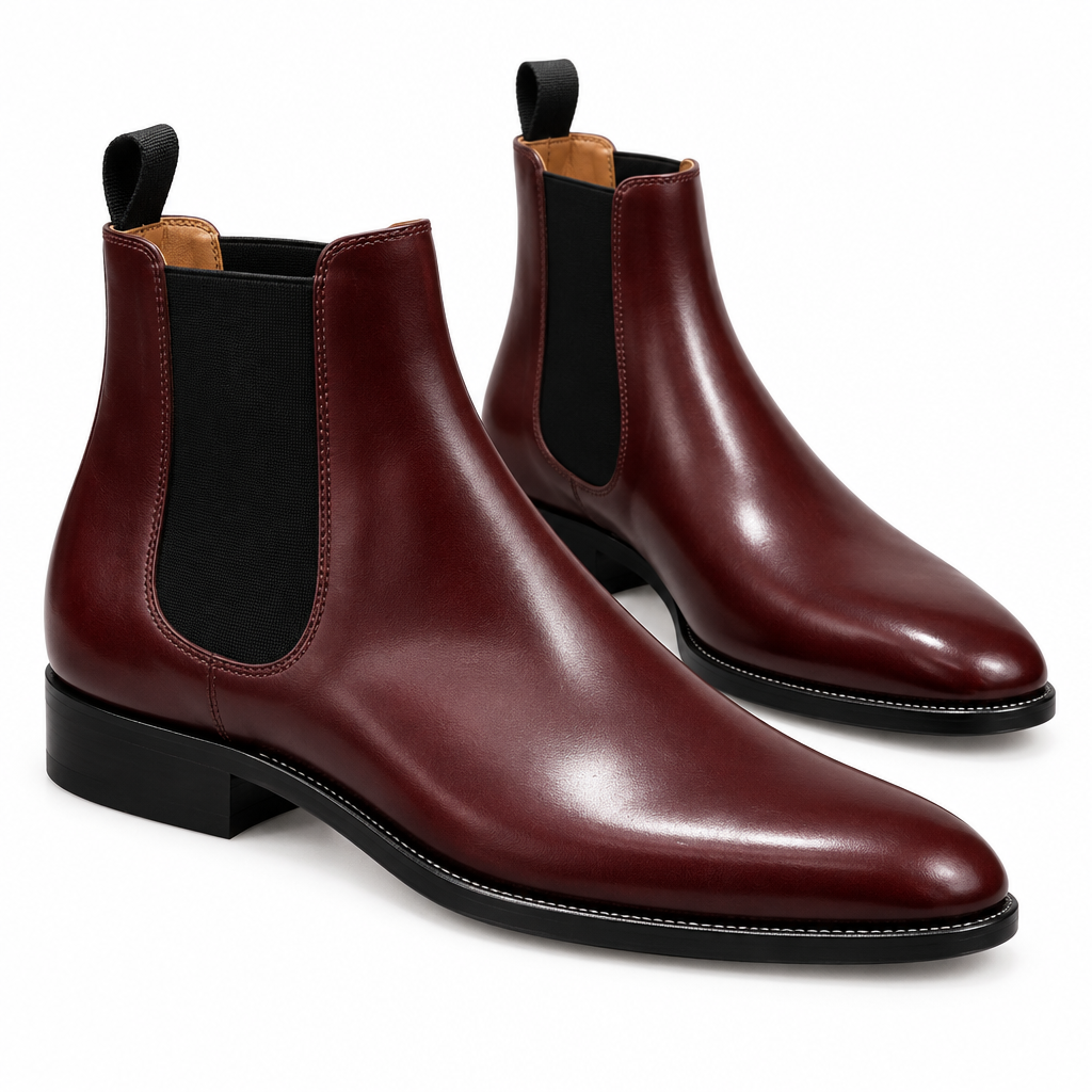 Burgundy Leather Chelsea Boots