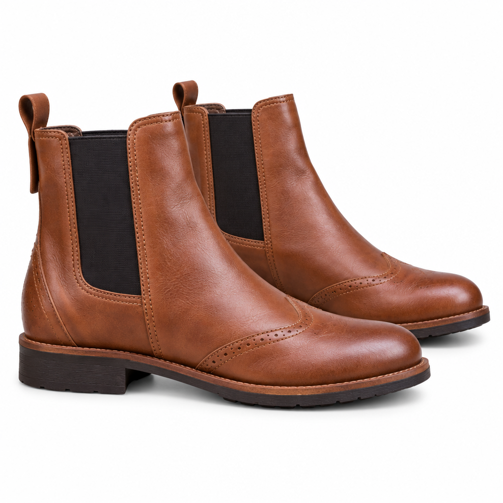 Women's Tan Brogue Chelsea Boots