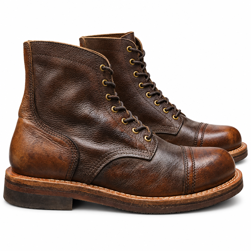 Distressed Brown Cap Toe Boots
